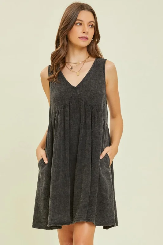 HEYSON Full Size Texture V-Neck Sleeveless Flare Mini DressGet More for Less!