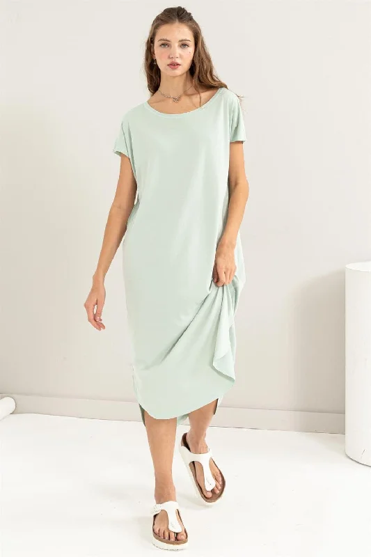 HYFVE Short Sleeve High-Low Slit Midi DressSave More When You Shop More!