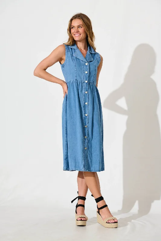 In Love Midi Shirt Dress in Mid Blue DenimDon't Miss Out!