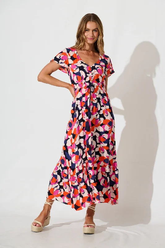 Ingra Maxi Dress In Navy With Multi PrintGet It Before It’s Gone!
