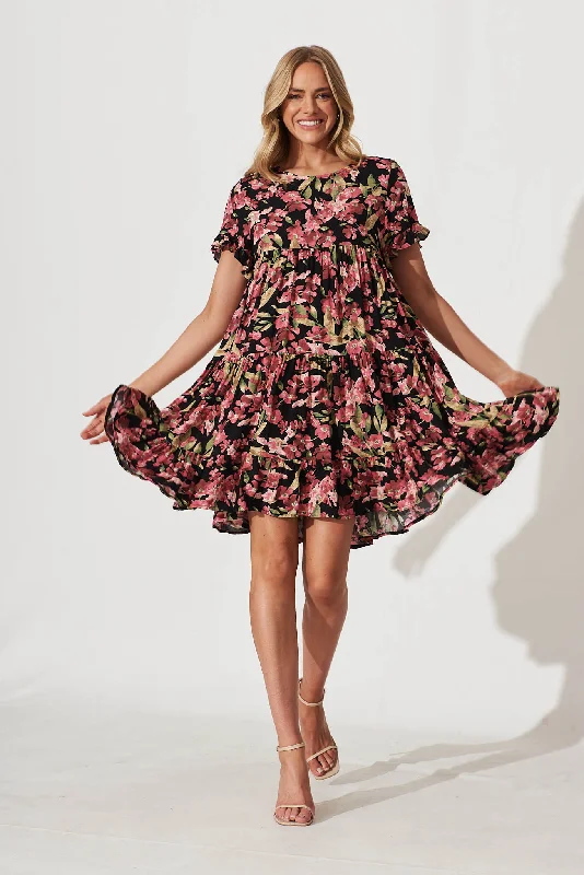 Jacklyn Smock Dress In Black Multi PrintDon't Miss Out!