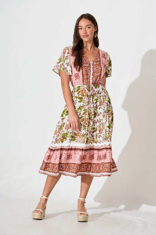 Joplin Midi Dress In Multi Boho Print With Ric Rac TrimHottest Discounts of the Year!