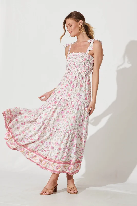 Katina Maxi Sundress In White With Pink FloralFind the Best Deals Here!