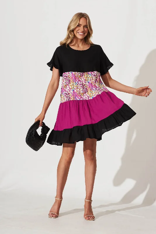 Krystin Dress In Black With Magenta PrintBest Deals Just for You!