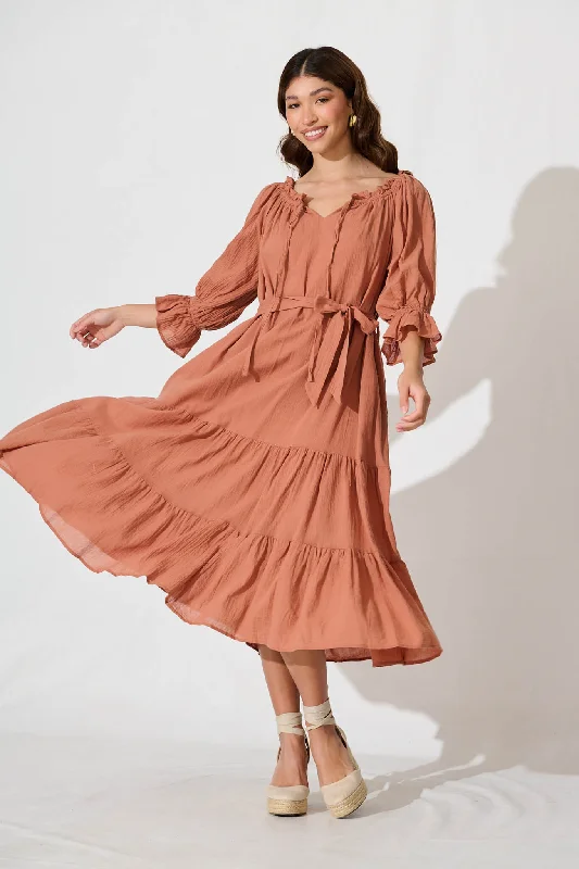 Livonia Midi Smock Dress In RustGreat Deals, Just for You!