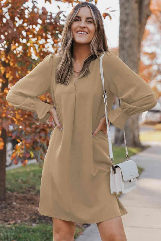 Long Puff Sleeve Notched Neck DressYour Chance to Save is Now!