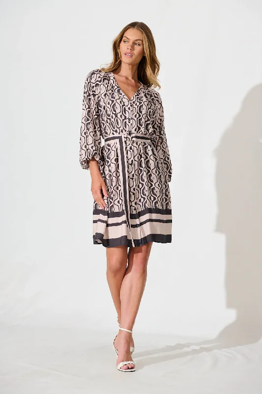 Marguerite Shirt Dress In Charcoal With Tan Star PrintStock Up and Save!