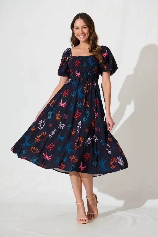 Mariam Midi Dress In Navy PrintGet More, Spend Less – Shop Now!