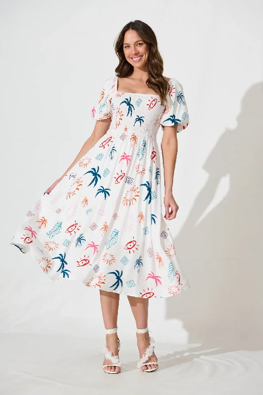 Mariam Midi Dress In White PrintSave More When You Shop More!