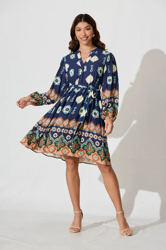 Montrose Dress In Navy With Tan Boho PrintSale Alert – Get Ready to Shop!