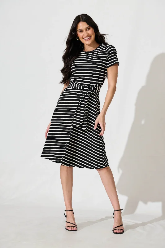 Natuna Midi Dress in Black and White StripeExclusive Deals Just for You!