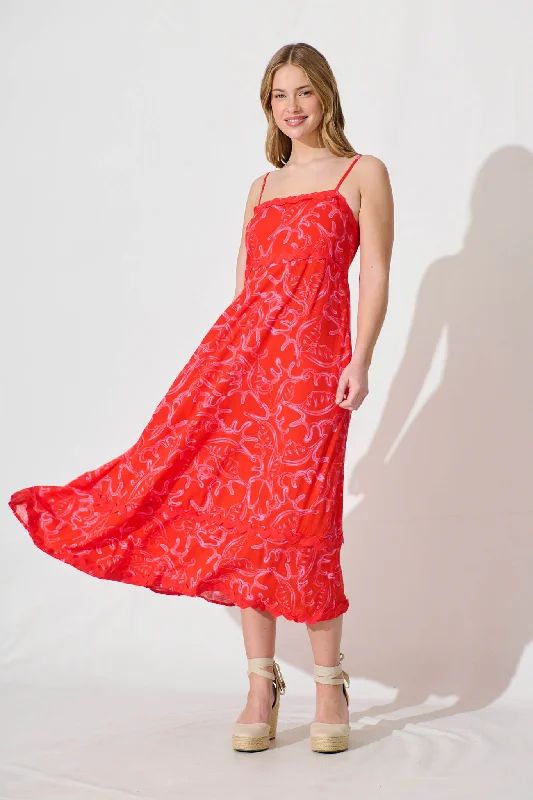Nightbloom Maxi Sundress In Red Print With Ric Rac TrimYour Best Deals Are Here!