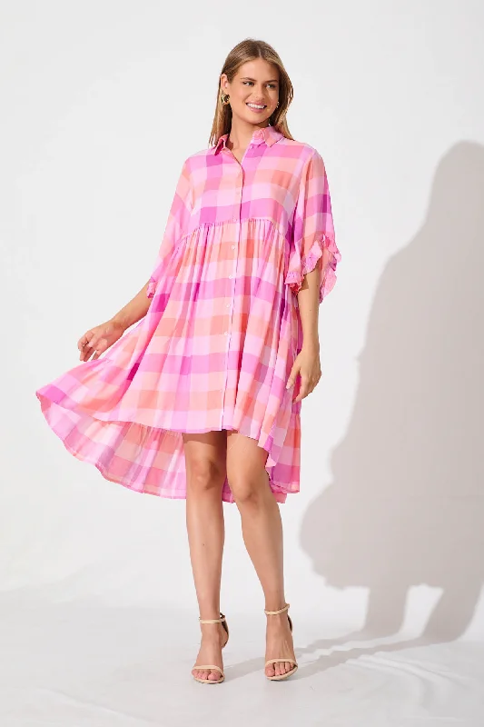 Norelle Shirt Dress In Pink With Multi CheckUnbeatable Prices!