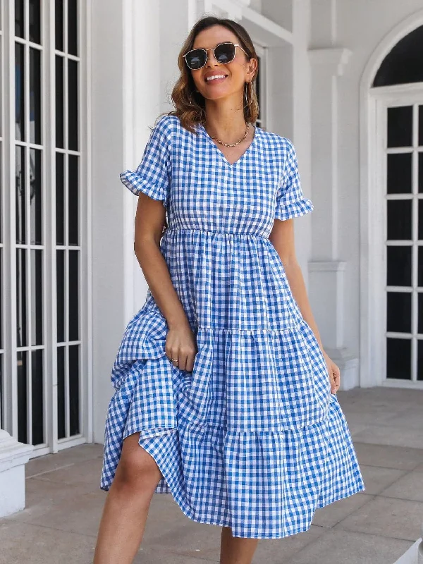 Chic plaid midi dress with rufflesGreat Deals, Just for You!