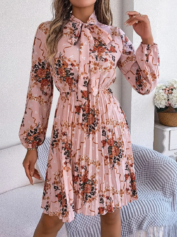 Elegant pleated tie neck dressYour Favorite Sale is Back!