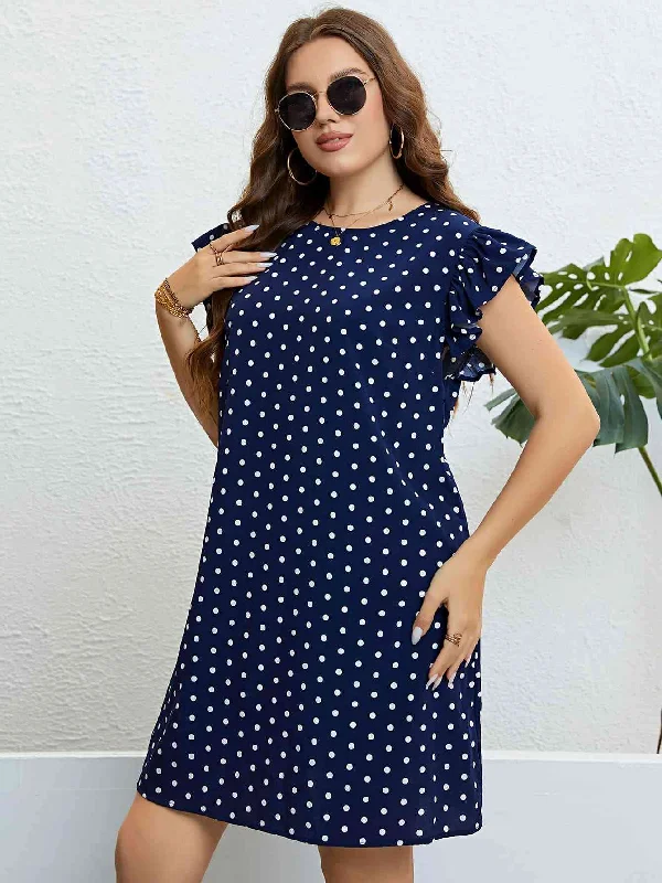 Plus Size Polka Dot Round Neck DressYour Best Deals Are Here!