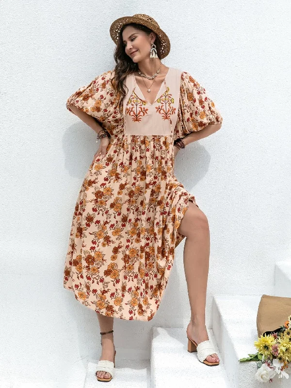 Chic plus size tie neck midi dressCrazy Discounts Inside!