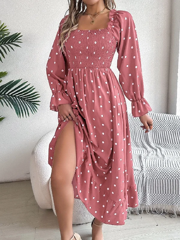 Ruffled polka dot midi dressSave Like Never Before!