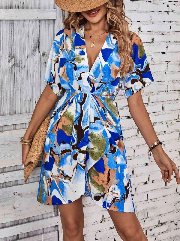 Printed Flutter Sleeve Mini DressYour Discount is Waiting!