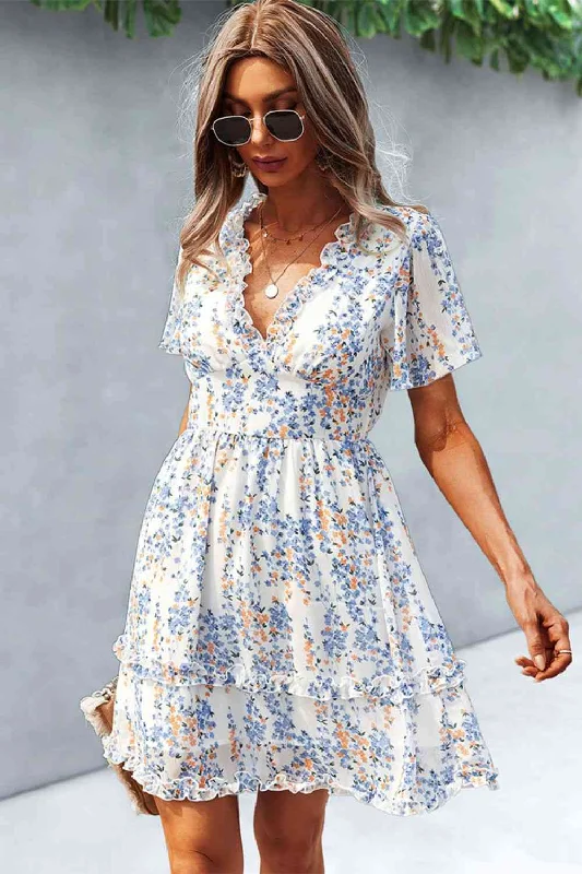 Printed Flutter Sleeve V-Neck DressYour Wallet Will Thank You!
