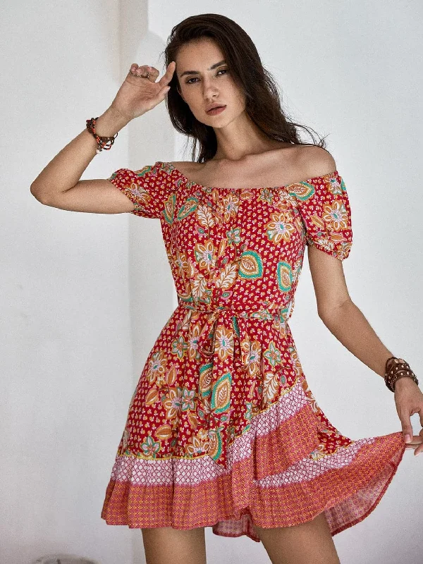 Chic tie waist mini dress in printFlash Deals – Act Quickly!