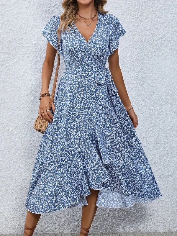Floral midi dress with flutter sleevesYour Discount is Waiting!