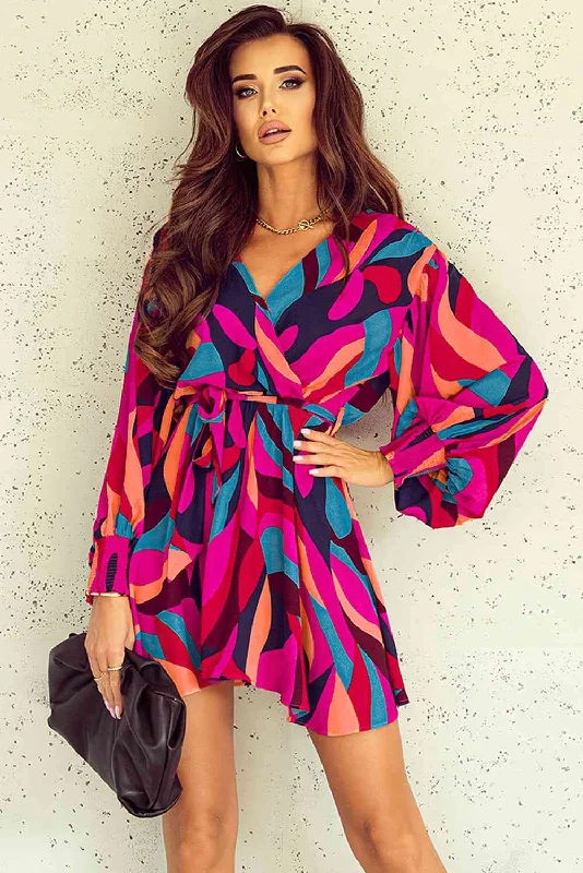 Printed Surplice Neck Tie Waist DressShop Smart, Save Big!