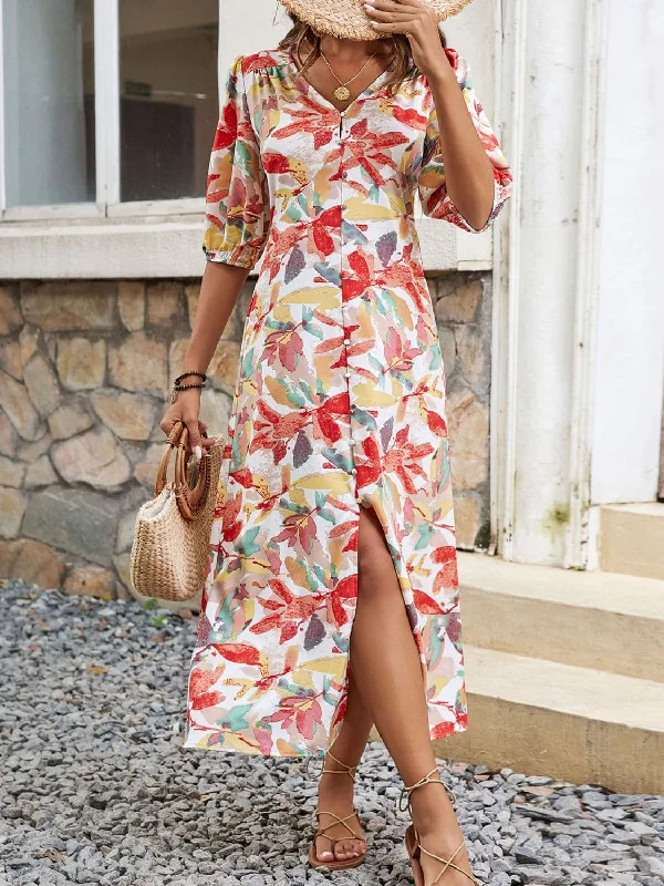 Floral V-neck Midi DressSave More Than Ever!