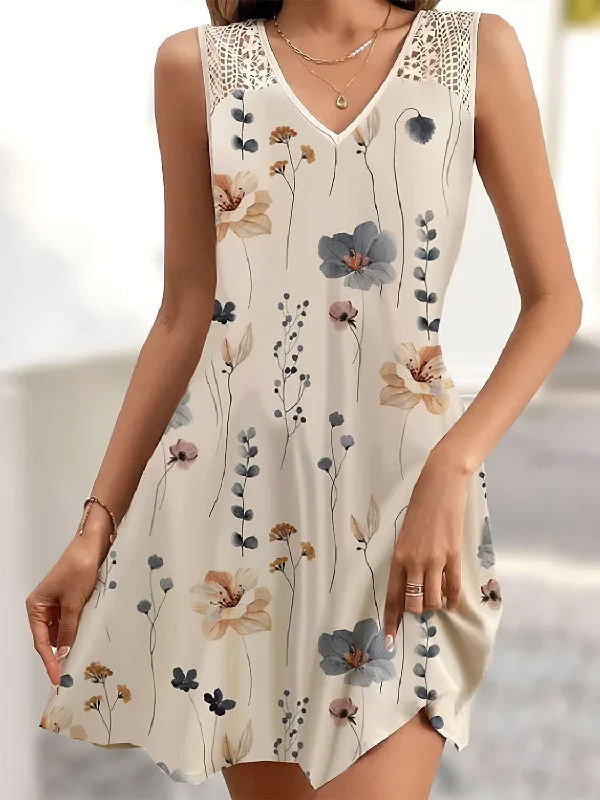 Floral V-neck sleeveless dressBiggest Sale of the Season!