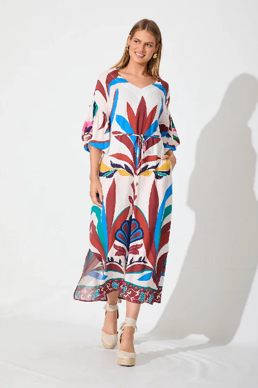 Quentin Midi Dress In White With Multi PrintUpgrade for Less!