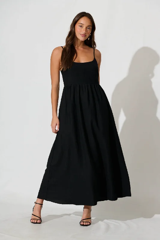 Quinley Maxi Sundress in Black Linen BlendTime to Snag a Bargain!