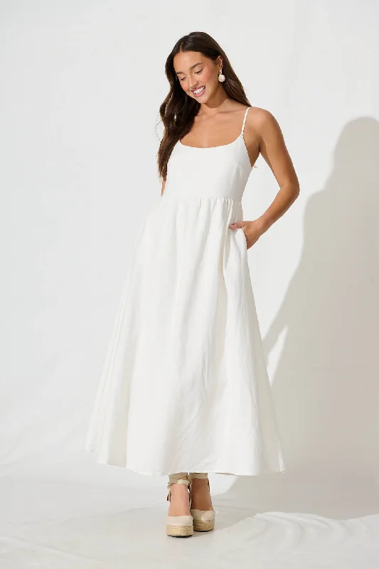 Quinley Maxi Sundress in White Linen BlendUnbeatable Prices!