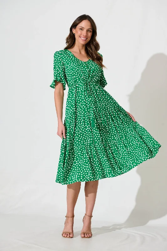 Raphaelle Midi Dress in Green with White SpeckleShop More, Spend Less!