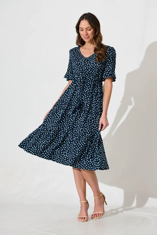 Raphaelle Midi Dress in Navy with Blue SpeckleUnbeatable Prices!