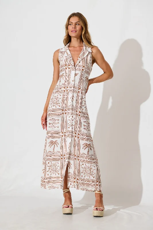 Remember Maxi Shirt Dress in White and Rust Linen BlendMassive Price Cuts!