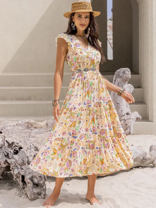 Ruched print midi dress - cap sleevesSnag the Best Prices Now!