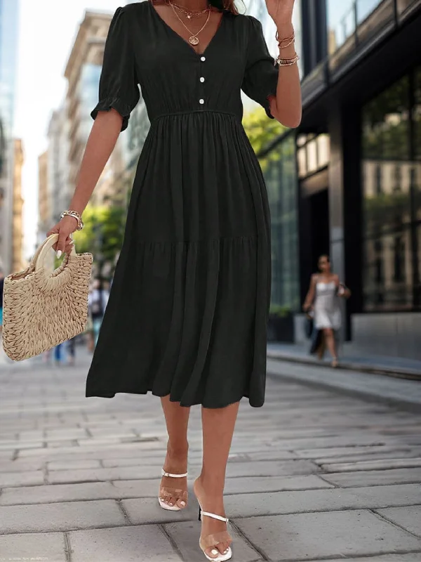 Elegant ruched v-neck dressAct Fast – Limited Time Savings!