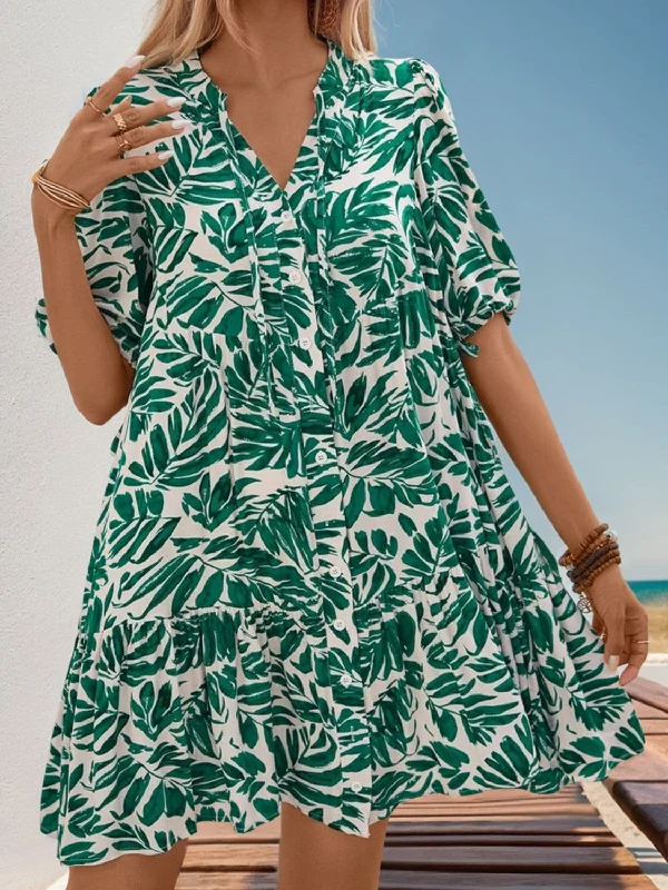 Ruffled floral mini dress - half sleevesShop More, Spend Less!