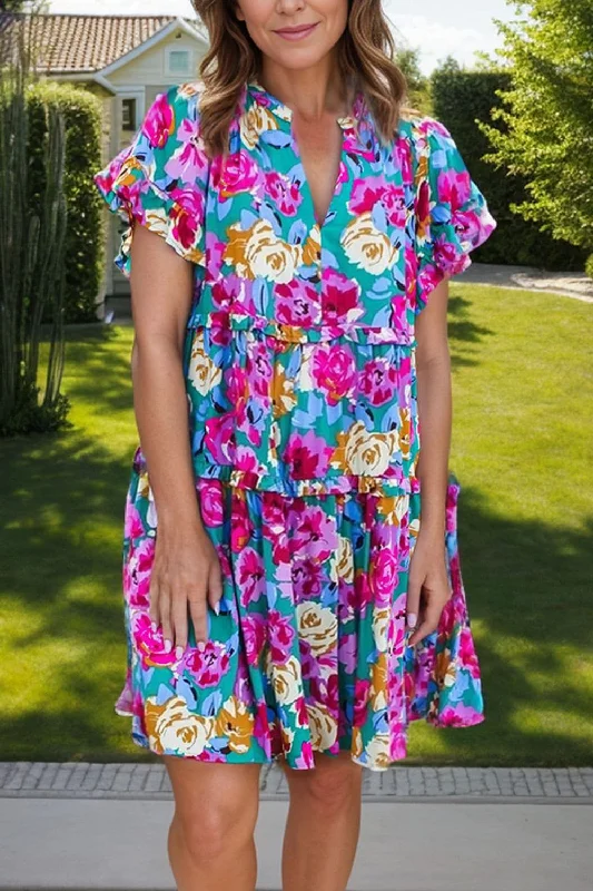 Chic ruffled mini dress - notched necklineMust-Have Deals Inside!
