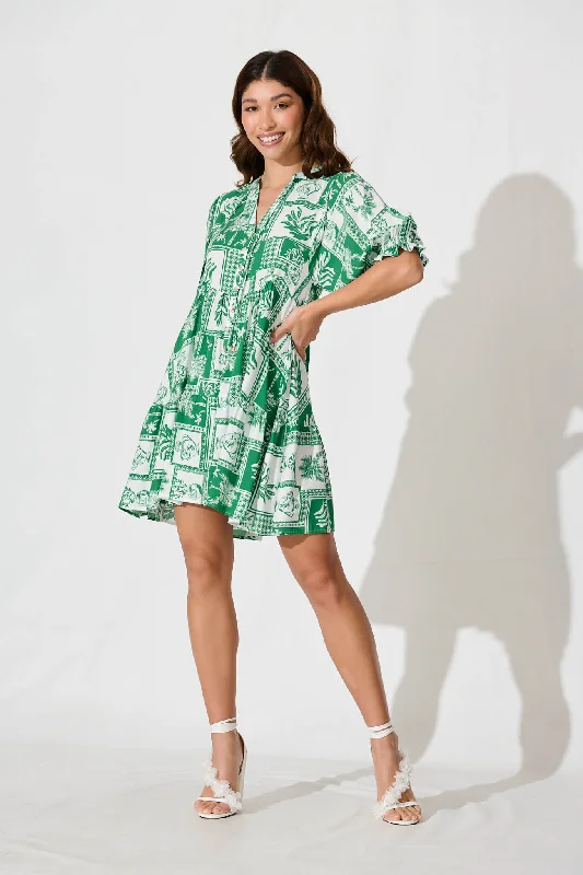 Santanna Smock Dress In Green Tile PrintEverything Must Go!
