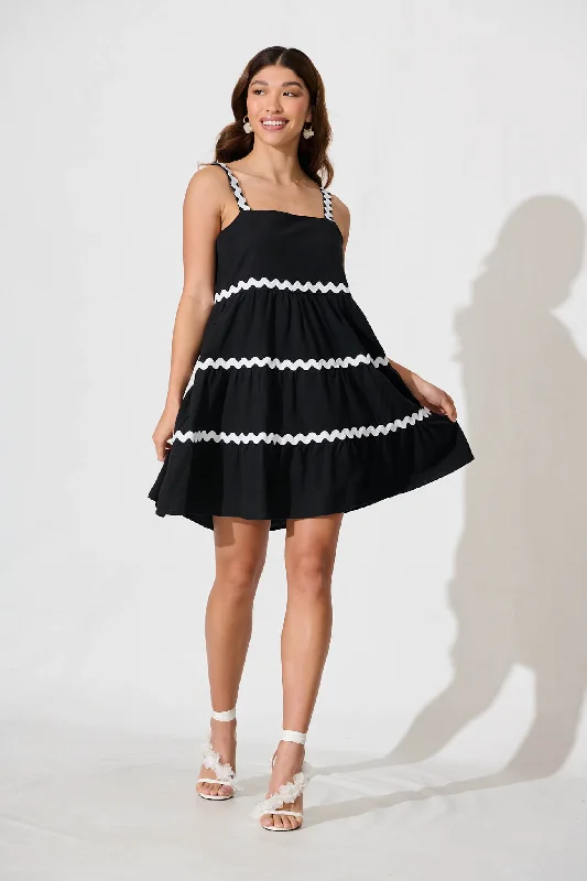 Sara Sundress In Black With White Ric Rac Trim CottonYour Exclusive Offer Awaits!