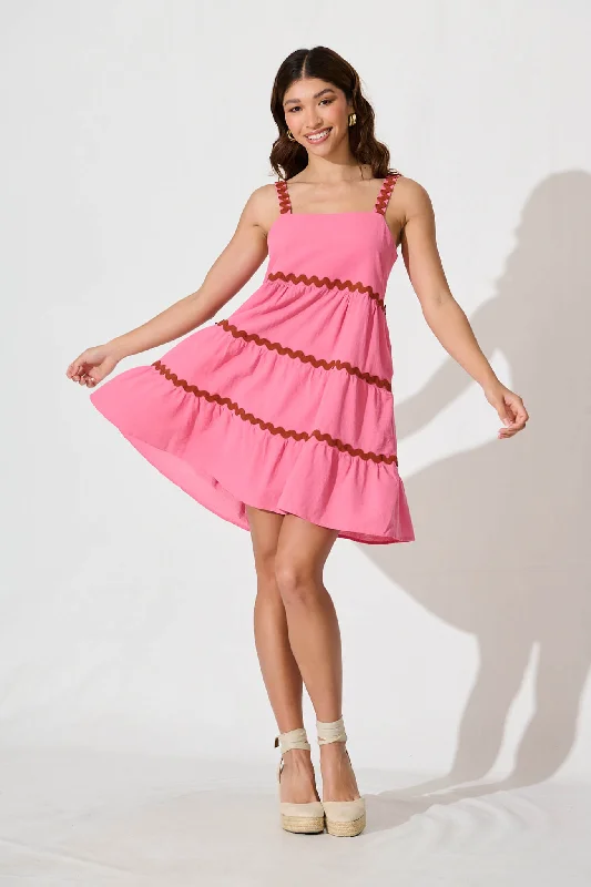 Sara Sundress In Pink With Red Ric Rac Trim CottonNew Discounts Just Dropped!