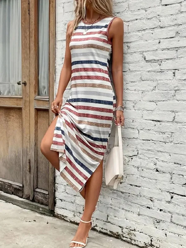 Sleek sleeveless dress with slitGet More, Spend Less – Shop Now!