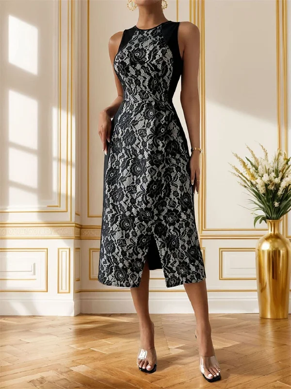 Chic rose midi dress with slitMore Discounts, More Joy!