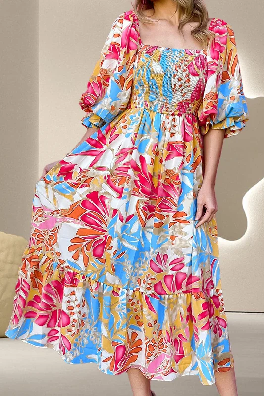 Chic smocked midi dress with printsHurry, Sale Ends Soon!