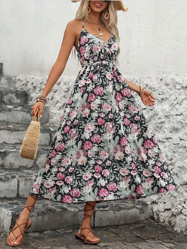 Halter neck floral midi dressFlash Deals – Act Quickly!