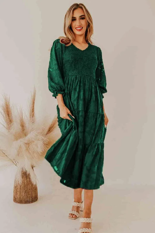 Smocked V-Neck Flounce Sleeve DressExclusive Savings This Week!
