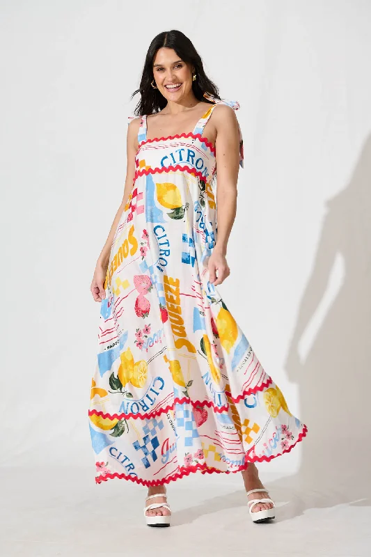 Somerset Maxi Sundress In White Lemon Print Ric Rac TrimShop Smart, Save Big!