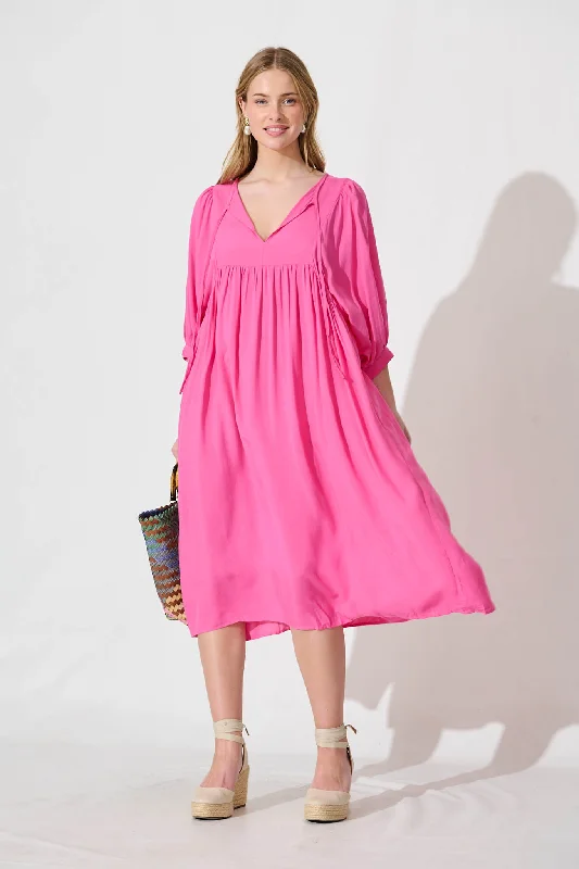 Spring Afternoon Midi Smock Dress In Hot PinkShop Early, Save Big!