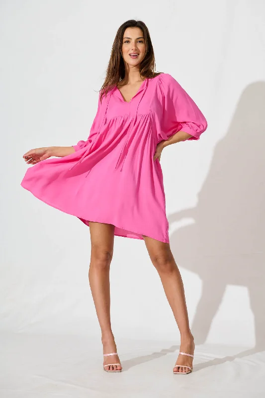 Spring Morning Smock Dress In Hot PinkGet More for Less!